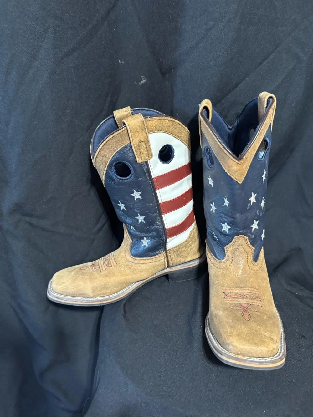 Kids Western Cowboy Boots in Brown and Navy with Star Design